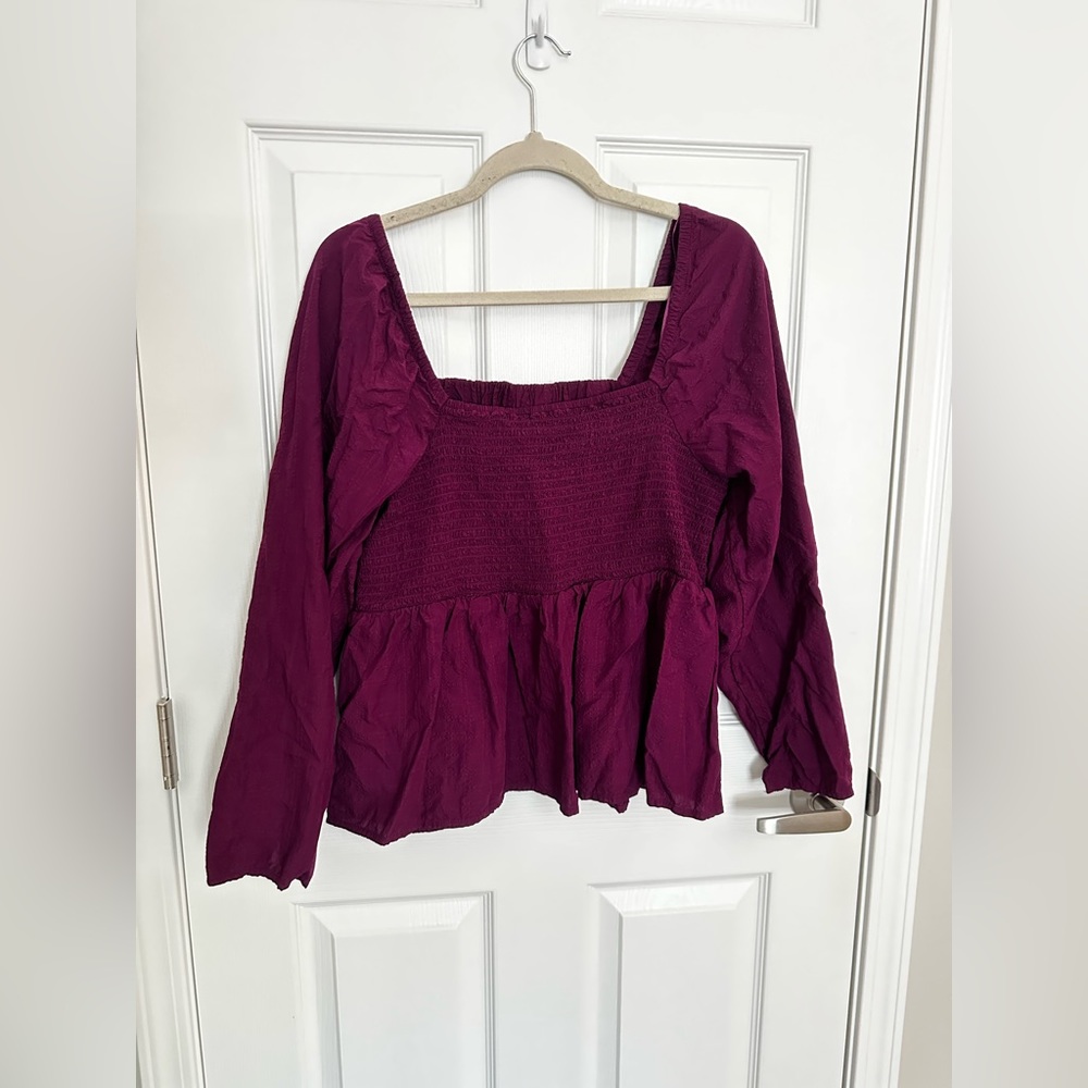 Old Navy Smocked Purple Long Sleeve XL Blouse
